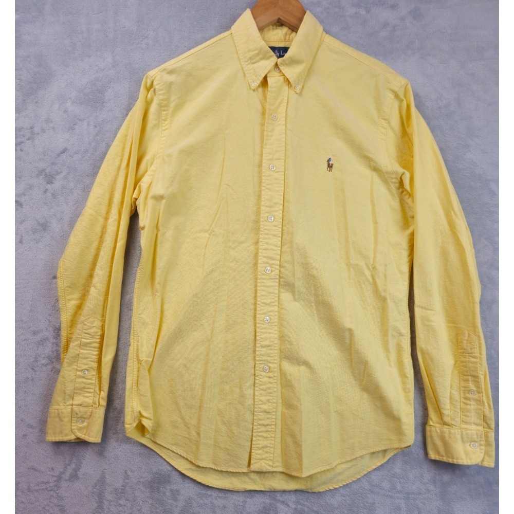 Polo Ralph Lauren Shirt Mens Medium Yellow Solid Oxford Classic Fit Casual Work